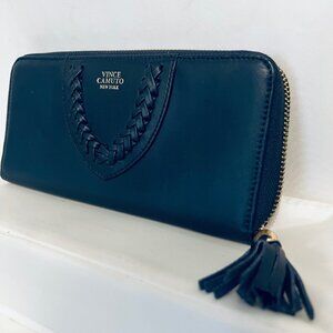 Vince Camuto Navy Blue/Gold Women's Zip Up Around Wallet-Genuine Leather-Storage
